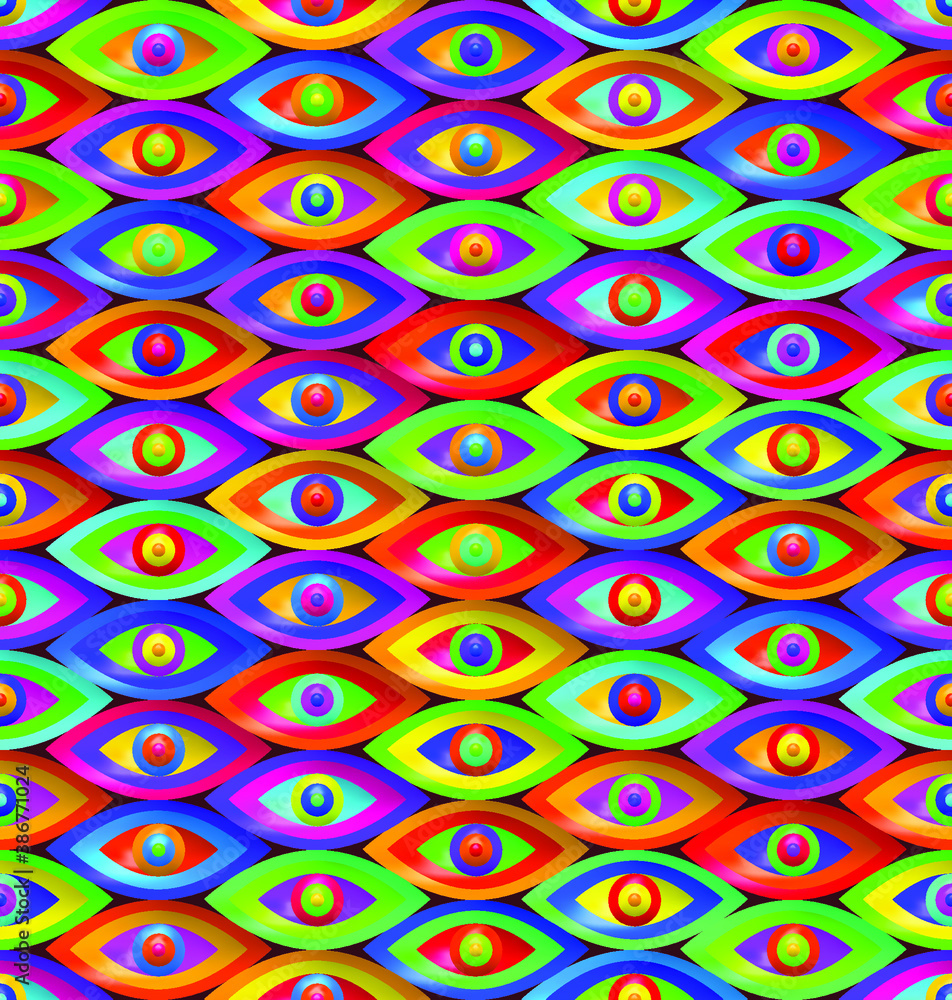 Fototapeta premium Abstract 3D background with geometric colorful figures. Design pattern with multicolor eyes shape. Seamless pattern. 3D vector illustration for web design, print pattern, scrapbooking, wrapping, etc.
