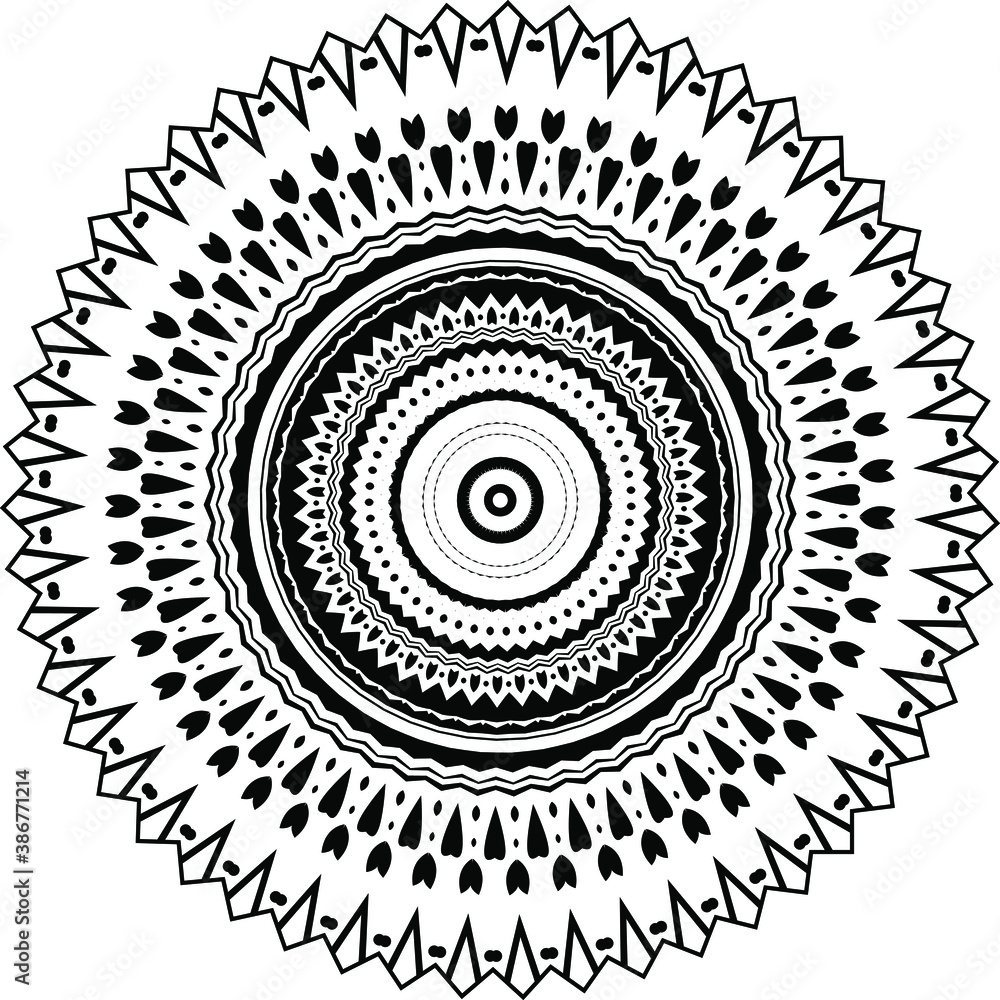 Mandala. Black and White Pattern. Vintage decorative elements. Hand drawn background. Arabic, Islam, Indian. Vector illustration
