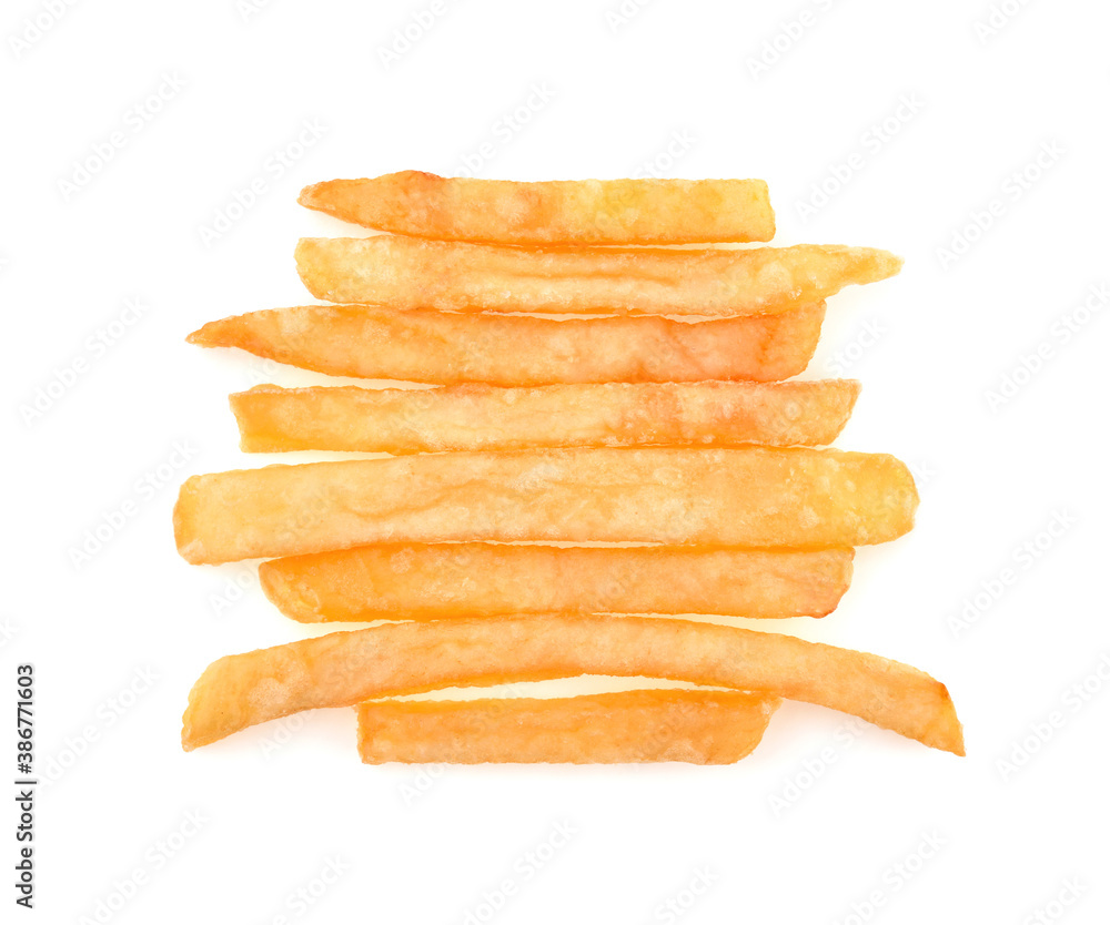 Top view of French fries isolated on white background Top view of French fries isolated on white background
