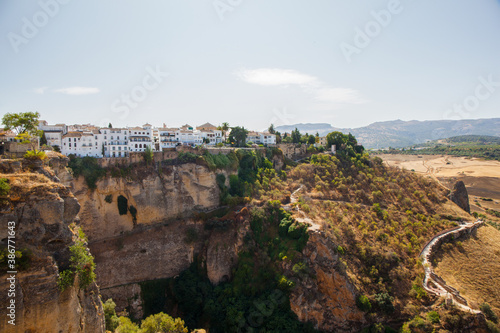 Andalusia landscape, countryside road and rock in Ronda, Andalusia, Spain.
