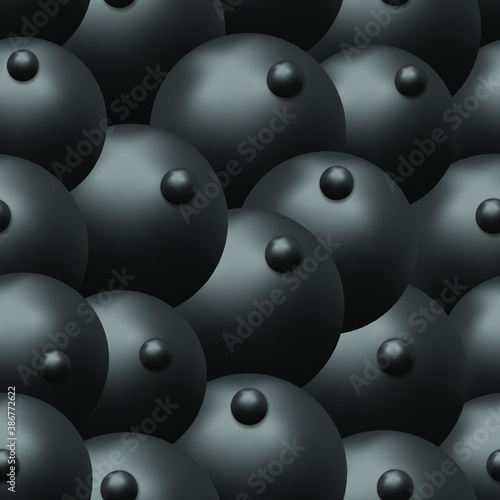 Abstract 3D background with geometric black spheres. Design pattern with black balls. Seamless pattern. 3D vector illustration for web design, print pattern, scrapbooking, wrapping, etc.