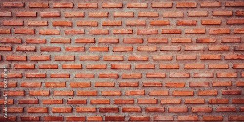 Red brick wall background. colorful horizontal architecture   Panoramic background of wide brick wall texture.