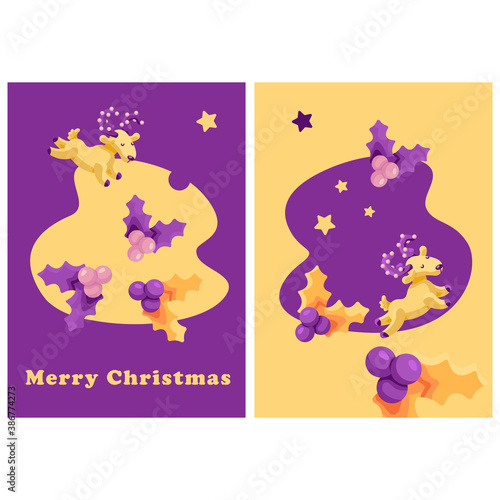 New year holly card on white isolated backdrop. Merry christmas postcard for invitation or gift card, notebook, bath tile, scrapbook. Phone case or cloth print. Flat style stock vector illustration