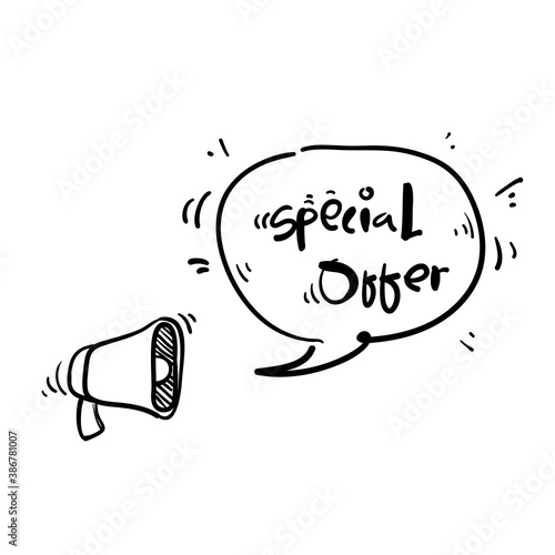 hand drawn Discount banner shape with special offer hand lettering in doodle drawing style