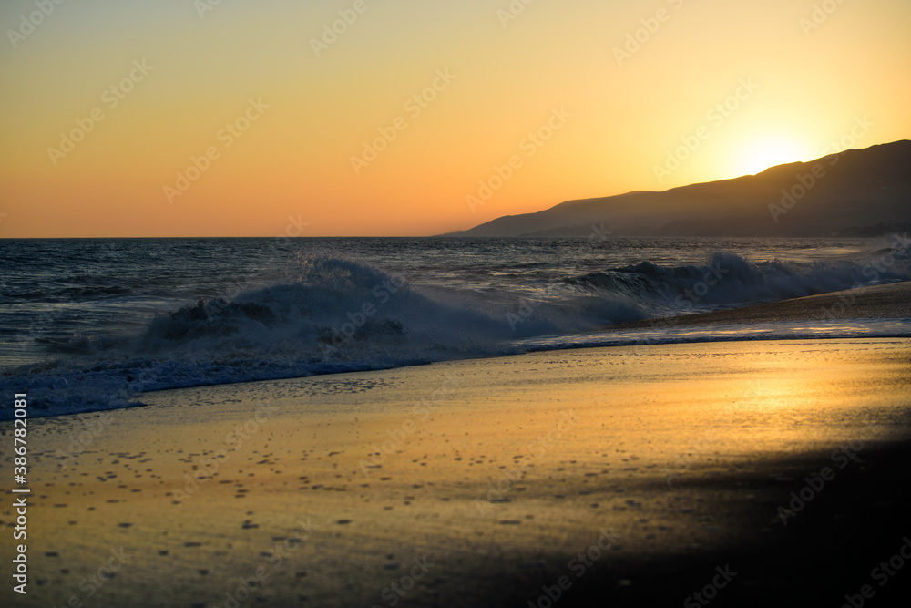Sunset on the sea or ocean beach. Sunrise landscape.