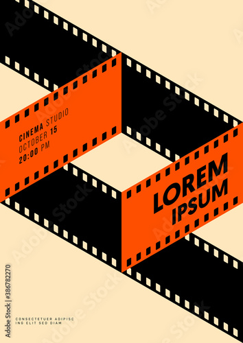 Movie and film poster design template background with vintage retro filmstrip