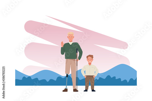 man with prosthesis leg and short men perfectly imperfect characters