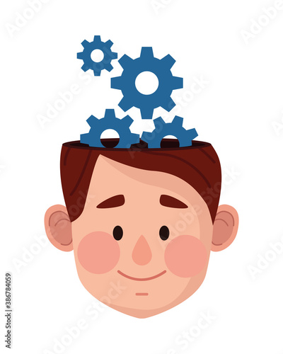 human head with gears mental health care icon