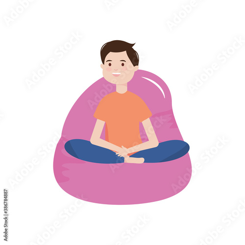 young man sitting on bean chair cartoon