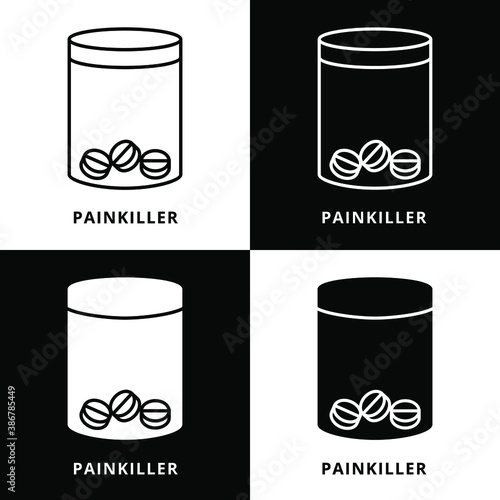 Painkiller Bottle Icon Line and Glyph Style. Medicine Pills Vector Illustration. Medical Drugs Logo Conceptual Design
