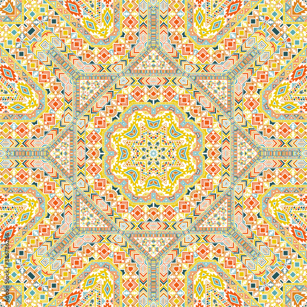 Stylish seamless ornament with geometric elements structure. Ethnic moroccan design. Fabric print. Small elements texture. Vector collage pattern.