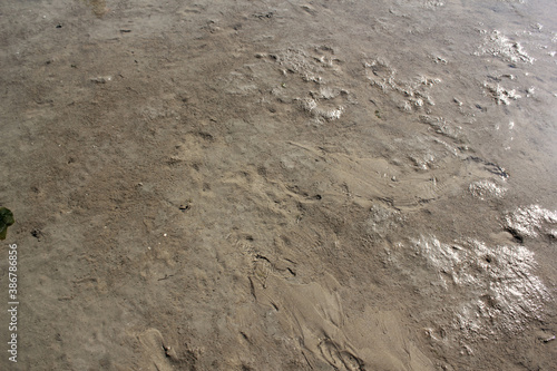 Texture water streak on sand the beach - South Sea of Korea