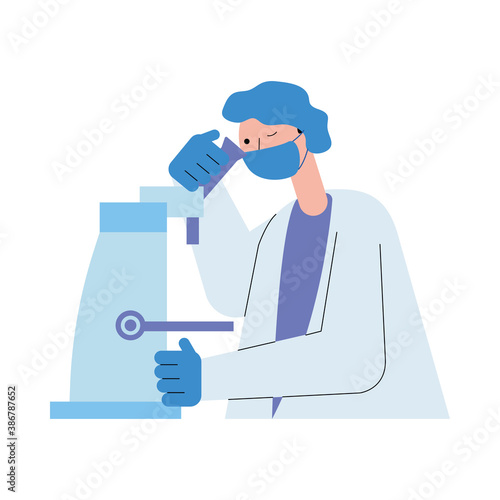 scientific doctor with microscope search vaccine character