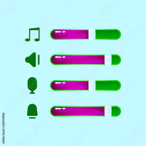 set of gui volume, music, mic icon with bar for game ui asset elements vector illustration