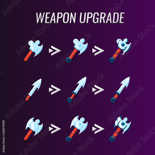 Collection set of gui weapon upgrade for game ui asset elements vector illustration