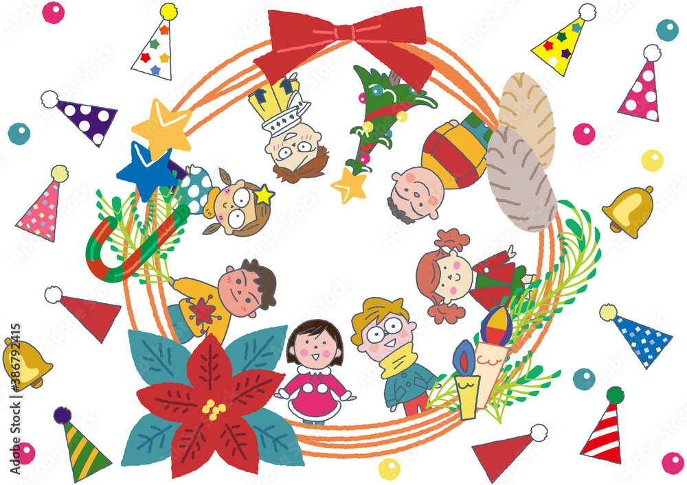 Obraz premium クリスマスを祝う子どもたち イラスト