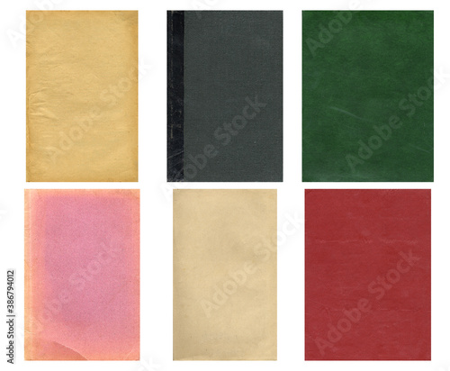 Paper and textile textures set. Blank retro pages and old book covers. Rough faded canvas surface. Perfect for background and vintage style design. Empty place for text.