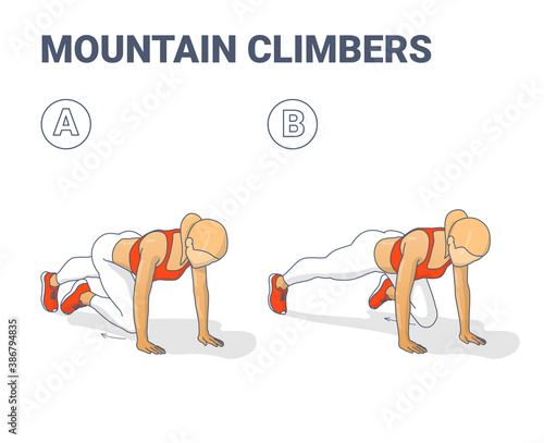 Mountain Climbers Home Workout Female Exercise Guide Illustration.