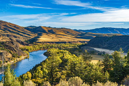 The Snake River runs through the hills in southern Idaho