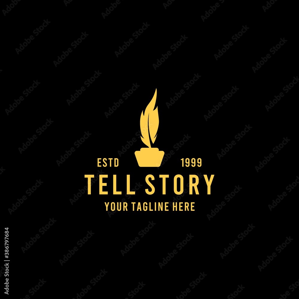 Creative story telling with feather logo design Creative story telling with feather logo design