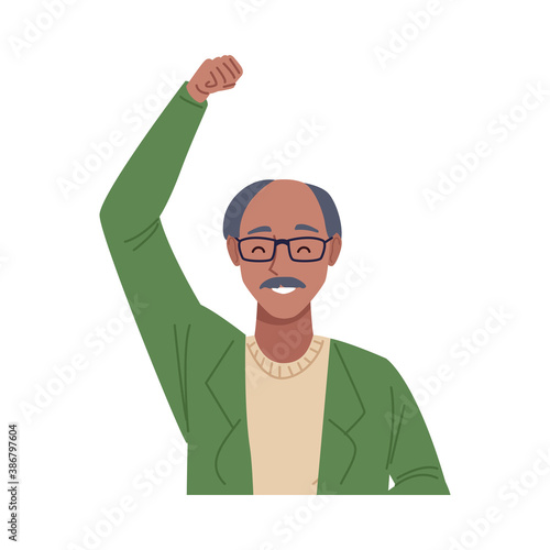 happy afro old man celebrating chararacter