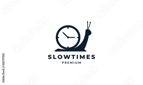 snail or slug with clock logo vector icon illustration design art