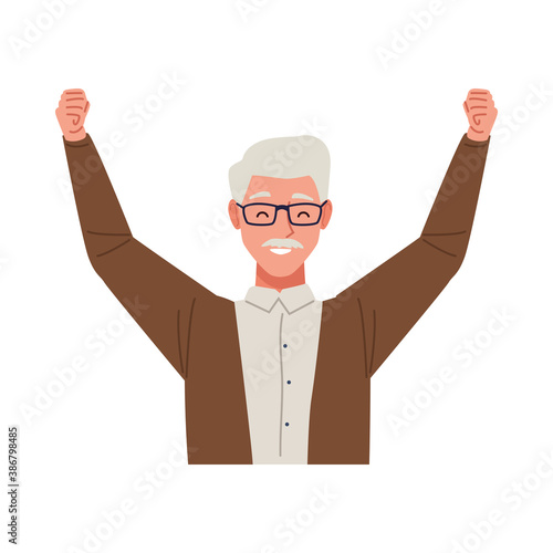 happy old man celebrating chararacter