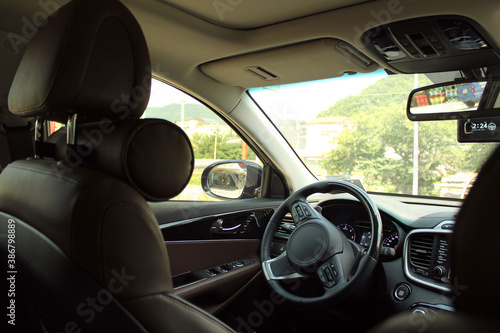empty cockpit of vehicle in car . Car Interior © binimin