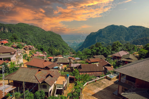 view of the city of phuphahee chiangrai Thailand photo