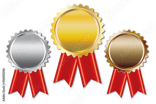 Bronze, silver and gold medal. Blank awards template. Vector prize badge. Stock image. EPS 10.