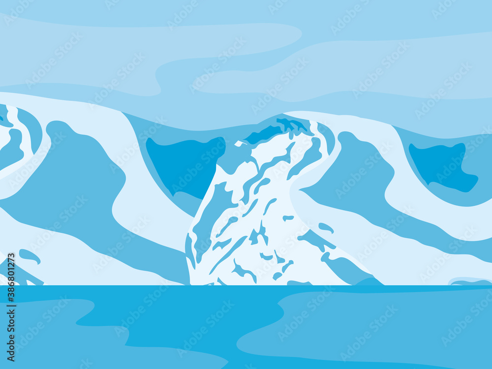 arctic winter icebergs landscape, colorful design