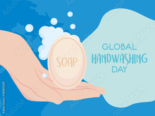 global handwashing day, person hand with sanitizing soap