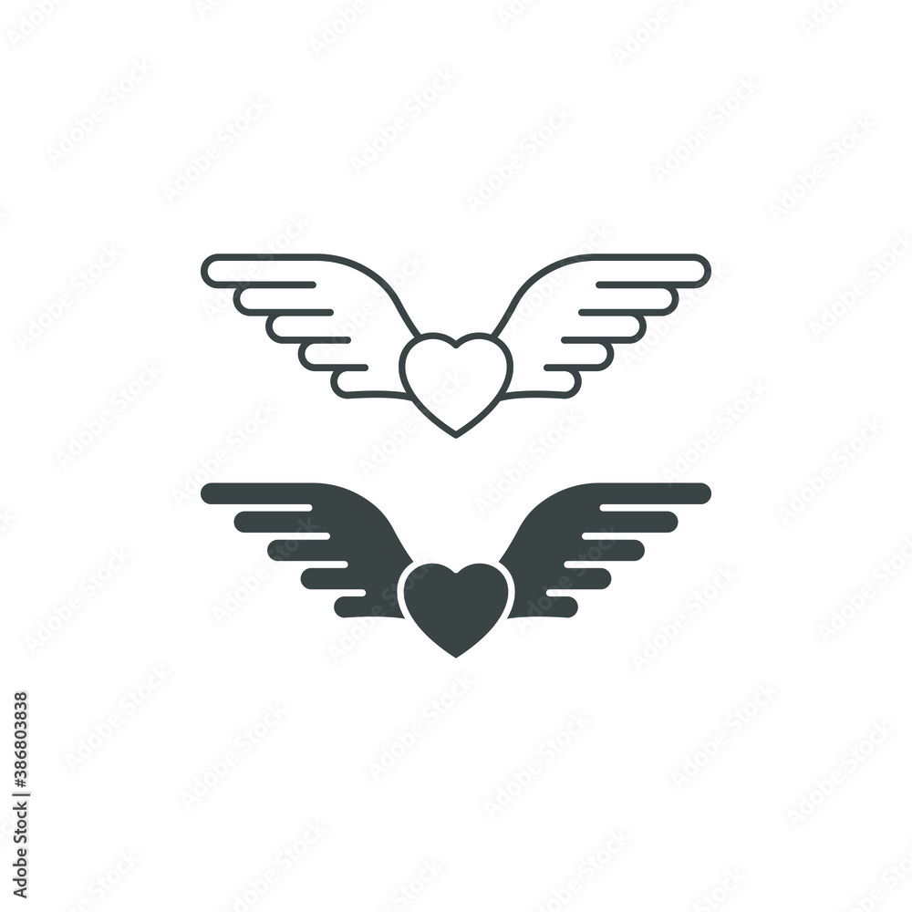 Obraz premium Heart with angel wings line and glyph icon isolated on white background. Vector illustration