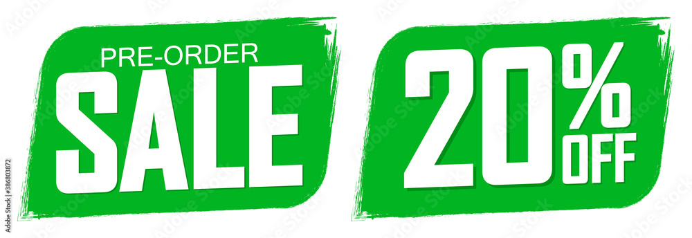 Pre-Order Sale banners design template, 20% off, discount tags, vector illustration Pre-Order Sale banners design template, 20% off, discount tags, vector illustration