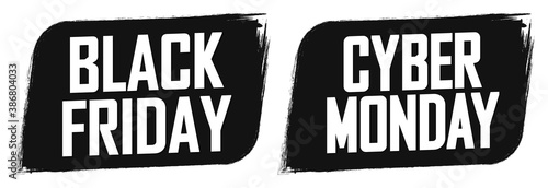 Black Friday and Cyber Monday Sale, banners design template, discount tags, clearance season offers, vector illustration