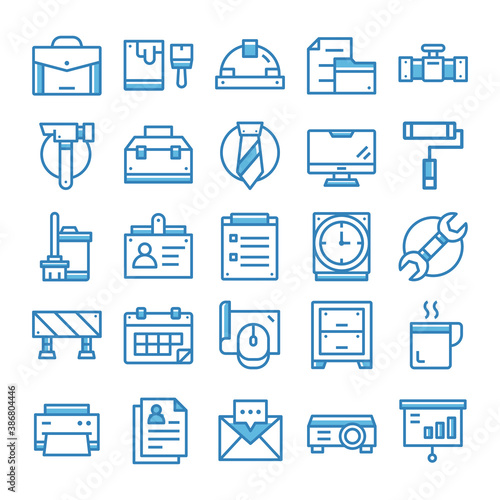 Tableau sur toile Set of Work icons with blue style.