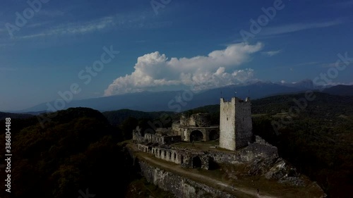 Aerial VieAerial view Of Anakopia fortress And Iverskaya Mountain Abkhazia Horizontal view of the ancient fortress on the mountainw Of The Fortress Anakopia  photo