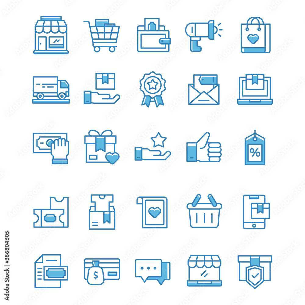 Set of Shopping icons with blue style. Set of Shopping icons with blue style.
