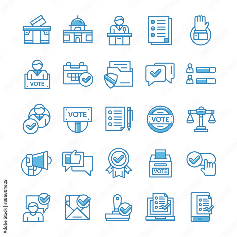 Set of Voting and election icons with blue style. Set of Voting and election icons with blue style.