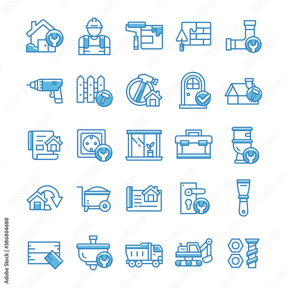Set of Home Renovation icons with blue style. Set of Home Renovation icons with blue style.