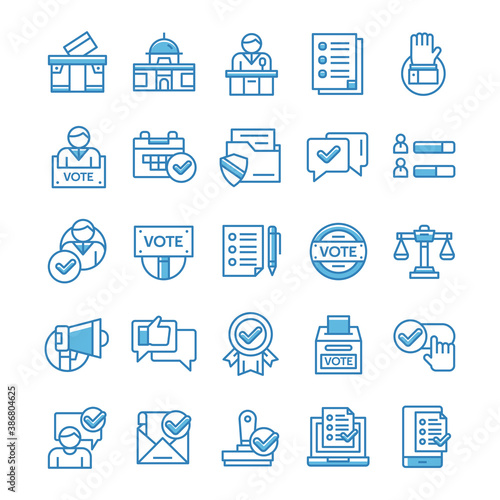 Set of Voting and election icons with blue style.