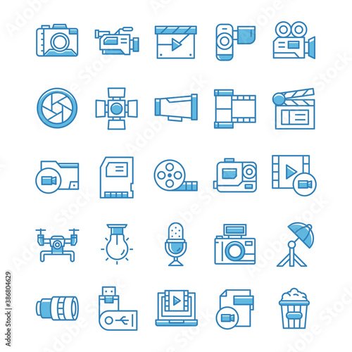 Set of Videography icons with blue style.