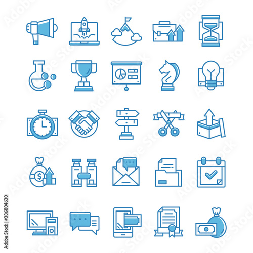Set of Startup icons with blue style.