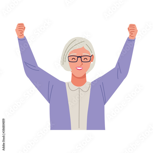 happy old woman celebrating character