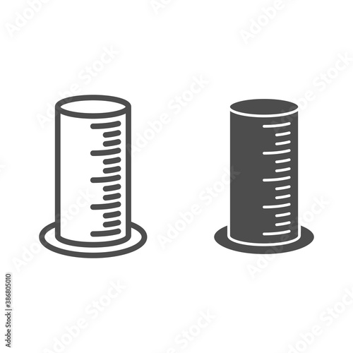 Graduated flask line and solid icon, Wine festival concept, Measurement glassware sign on white background, Laboratory graduated cylinder icon in outline style for mobile and web. Vector graphics.