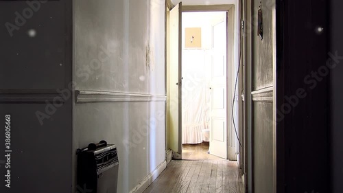 Wallpaper Mural Corridor and Open Bathroom Door in an Old Empty Apartment. Zoom Out. Torontodigital.ca