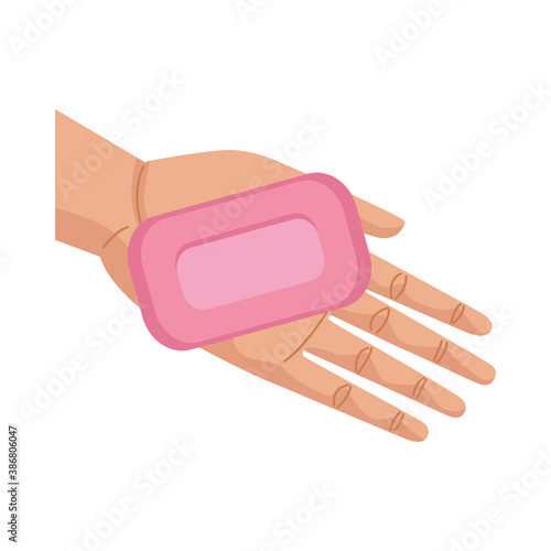 hand with soap bar product icon