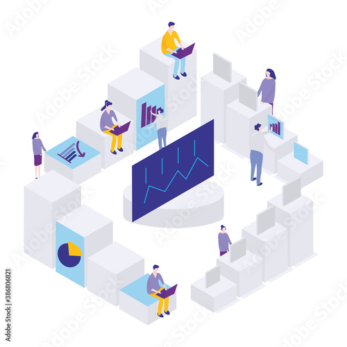 business people with computer analyzing statistical or financial information