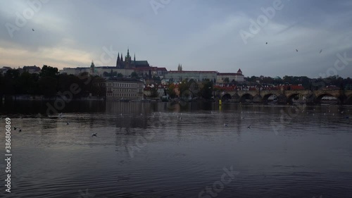 Wallpaper Mural Prague Castle and St. Vitus Cathedral and Charles Bridge on the Vltava River from the 14th century in the center of Prague at sunset in the Czech Republic Torontodigital.ca