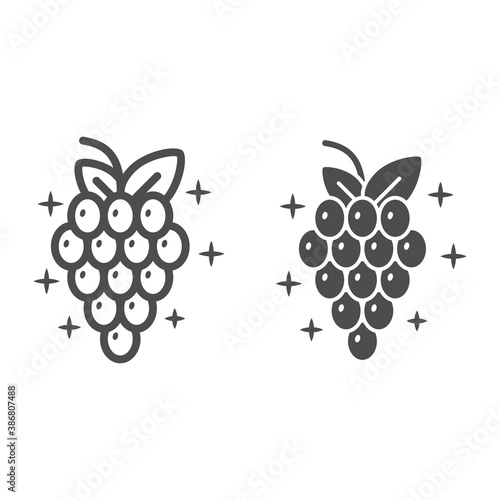 Bunch of grapes line and solid icon, Wine festival concept, Wine Grape sign on white background, Grape with leaves icon in outline style for mobile concept and web design. Vector graphics.